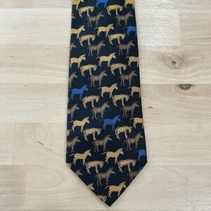 Ben Silver Silk Tie - Navy with Tan Donkey or Horse - Republican Farm Equestrian